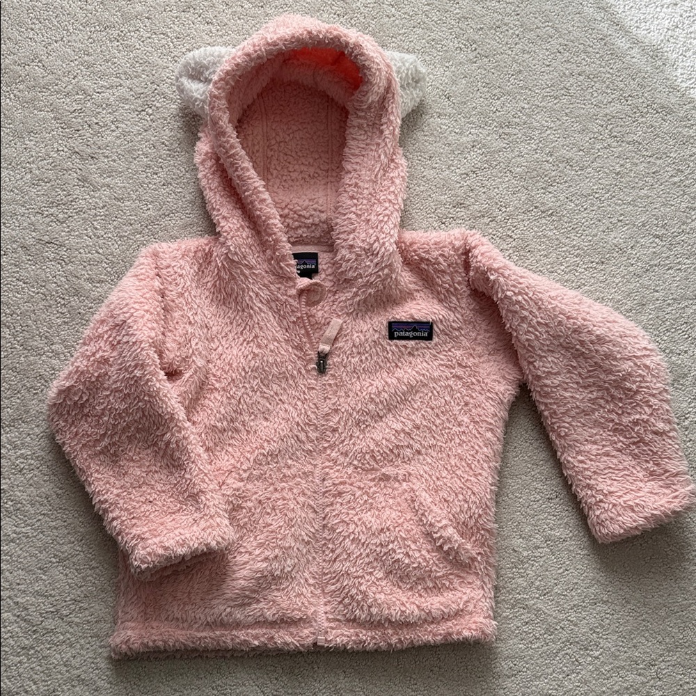 Patagonia Cozy Pink Fleece Kids Hoodie, size 2T